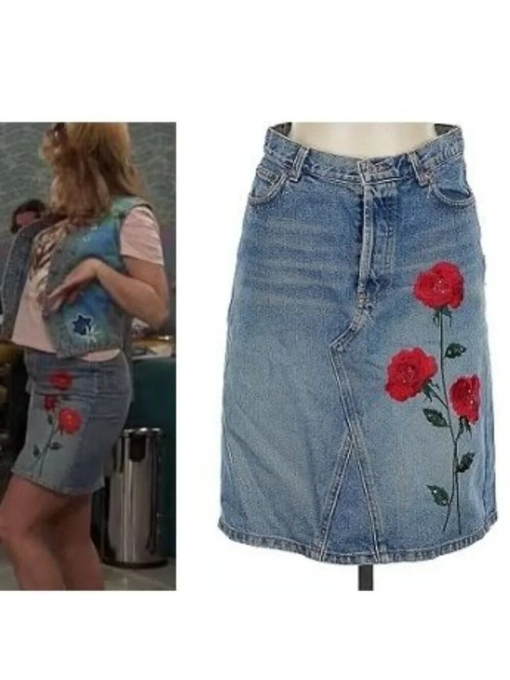 ASO JENNIFER COOLIDGE LEGALLY BLONDE Denim Skirt 28" Waist BOHO Y2K VINTAGE RARE
